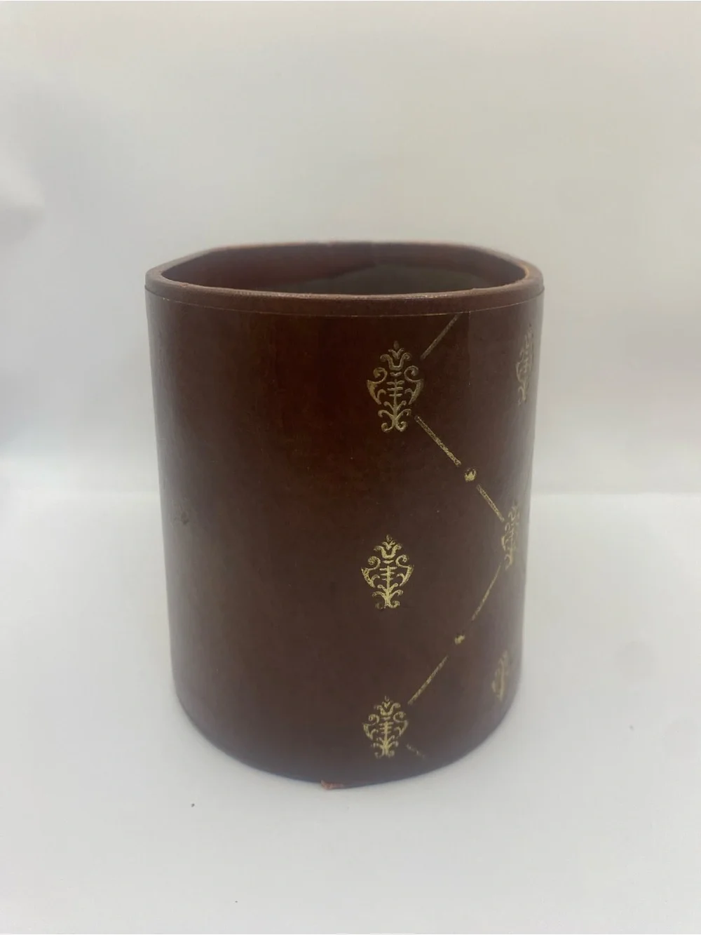 Vintage MCM Brown Fleur De Lis Mail Holder Desk Organizer Letter Box 4.5”x7”